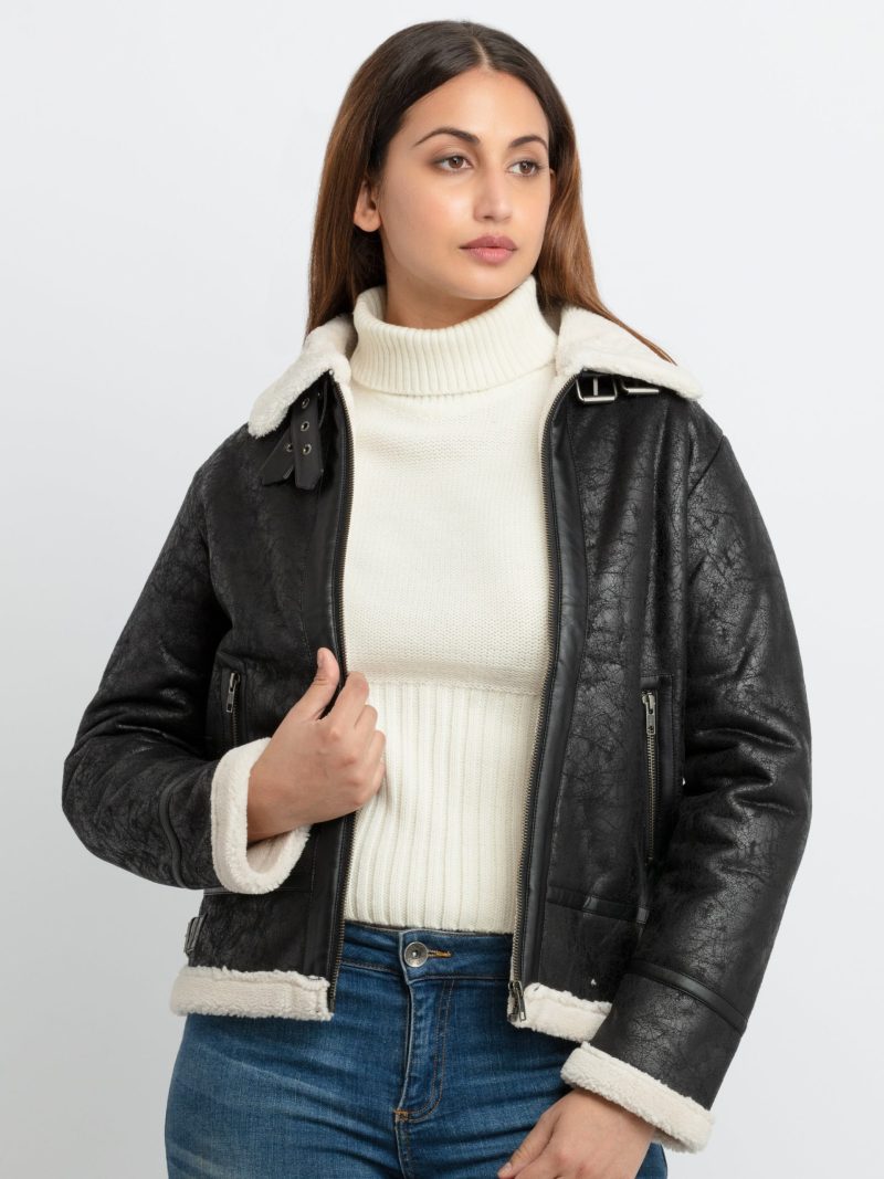Status Quo Womens Solid Collar Neck Jacket