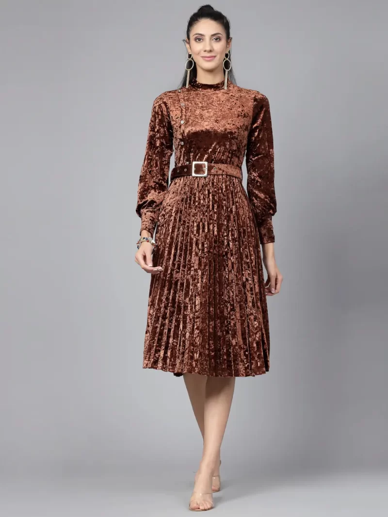 Pleated A-Line Dress Comes With A Belt