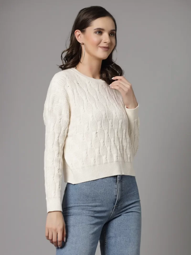 Self Design Round Neck Long Sleeve Pullover Sweater