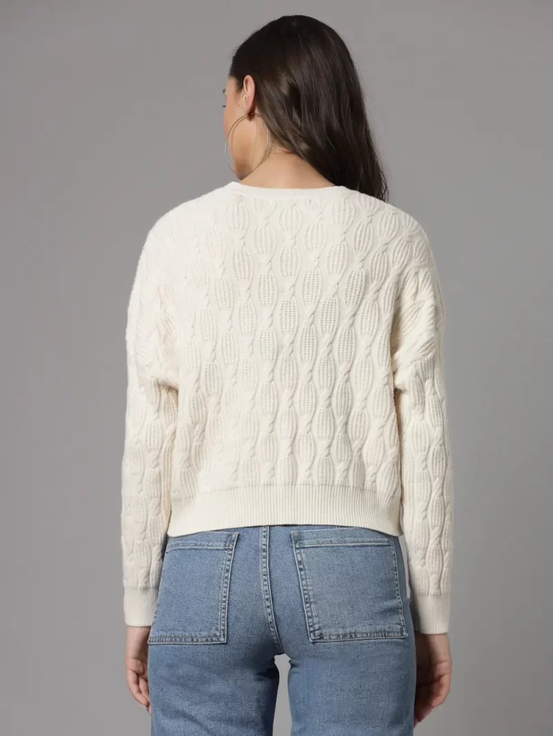 Self Design Round Neck Long Sleeve Pullover Sweater