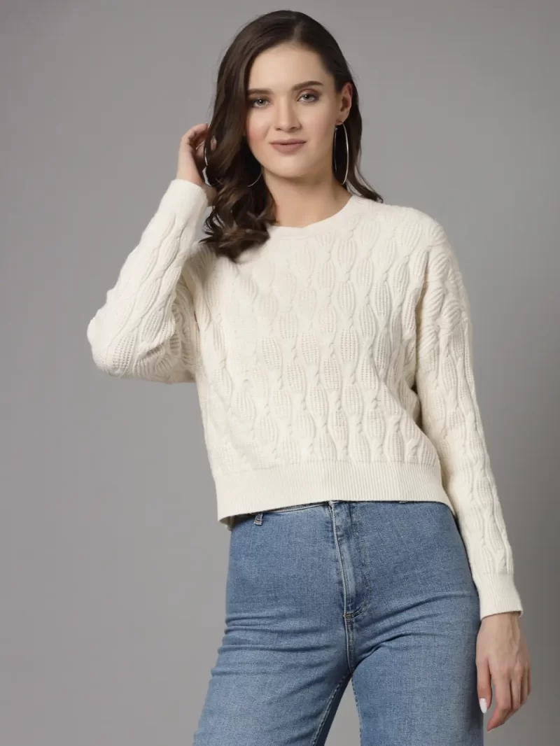Self Design Round Neck Long Sleeve Pullover Sweater
