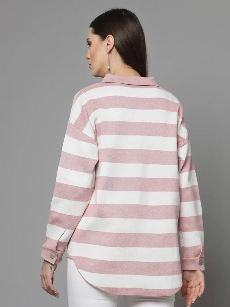 Striped Shirt Collar Cardigan Sweater