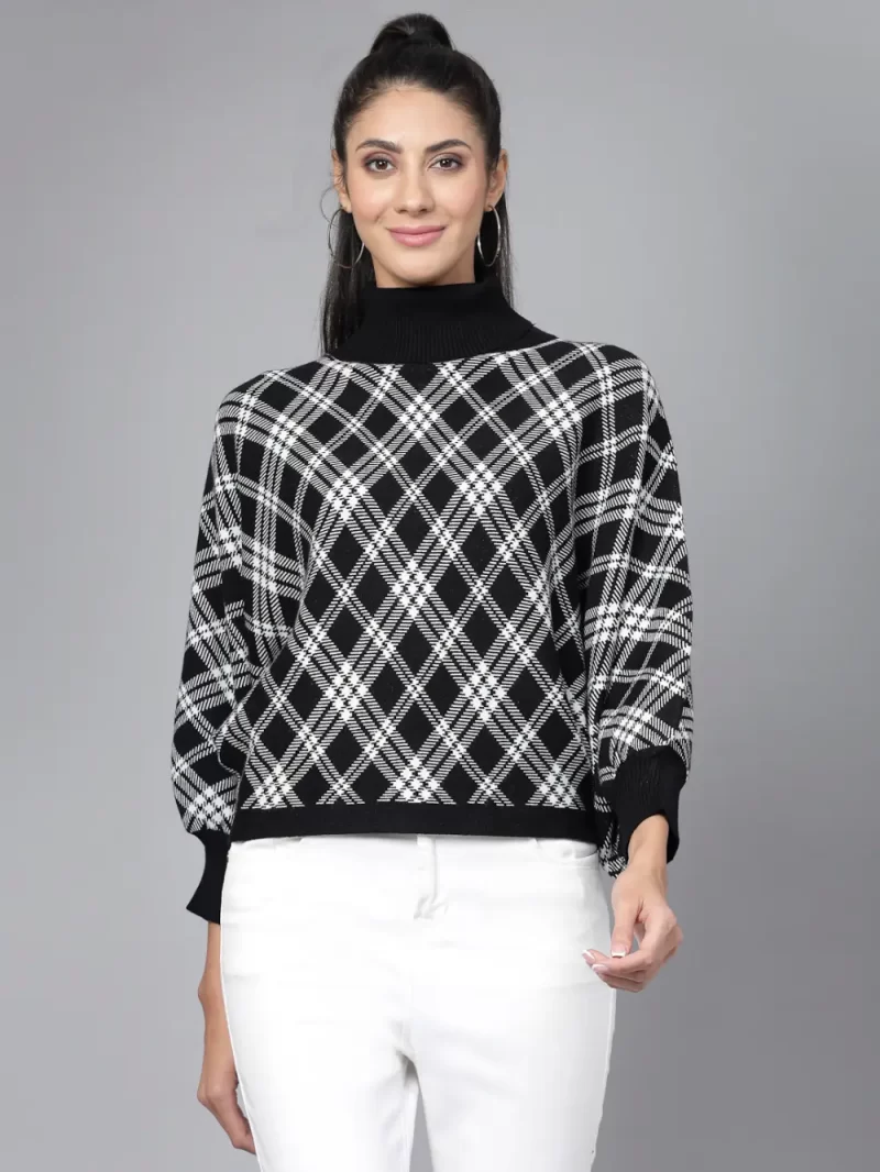 Checked Turtle Neck Pullover