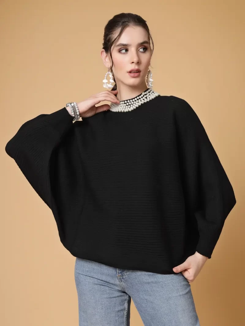 Embellished Round Neck Poncho
