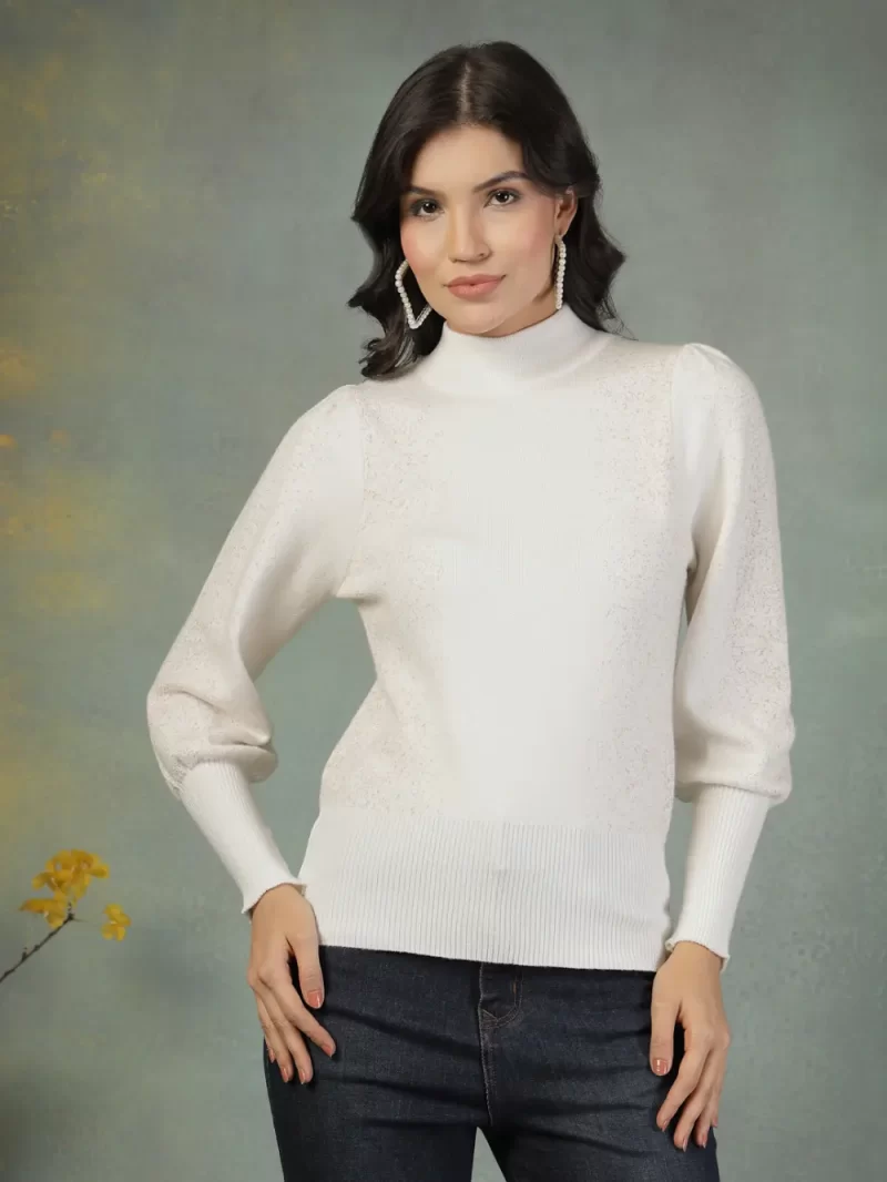 Abstract Printed Mock Collar Pullover Sweater