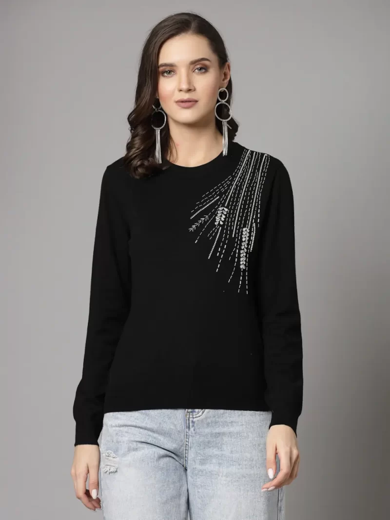Embellished Round Neck Pullover