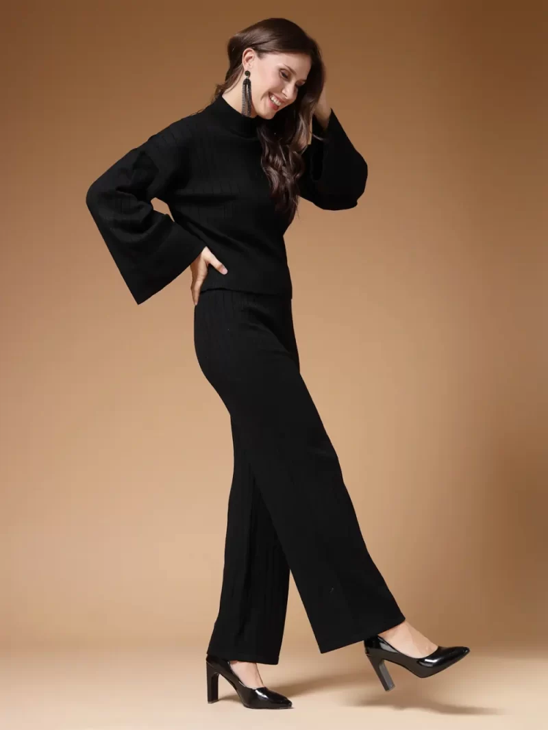 Self Design High Neck Sweatshirt With Trousers