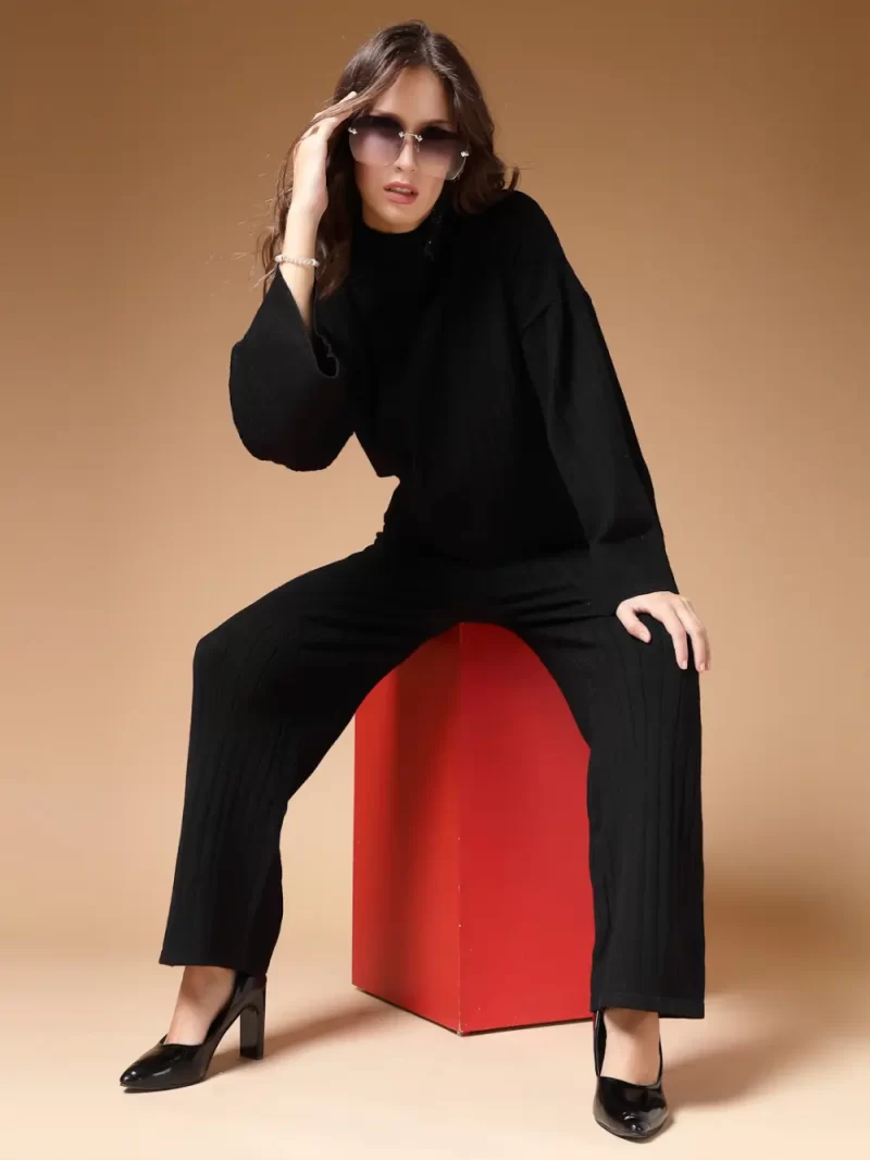 Self Design High Neck Sweatshirt With Trousers