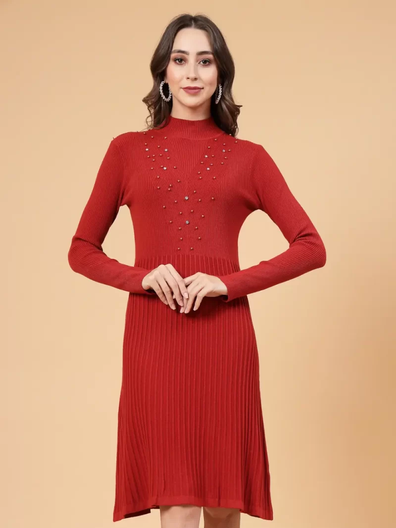 Striped Embellished A-Line Dress