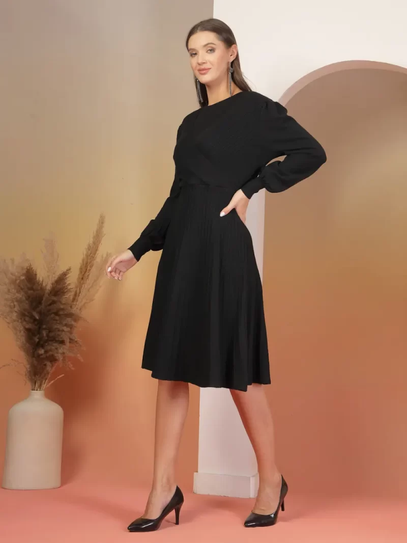 Puff Sleeves Fit & Flare Midi Dress