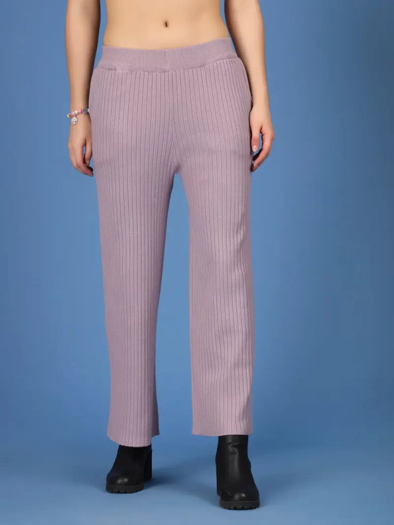 Women Mid-Rise Flared Knitted Palazzos
