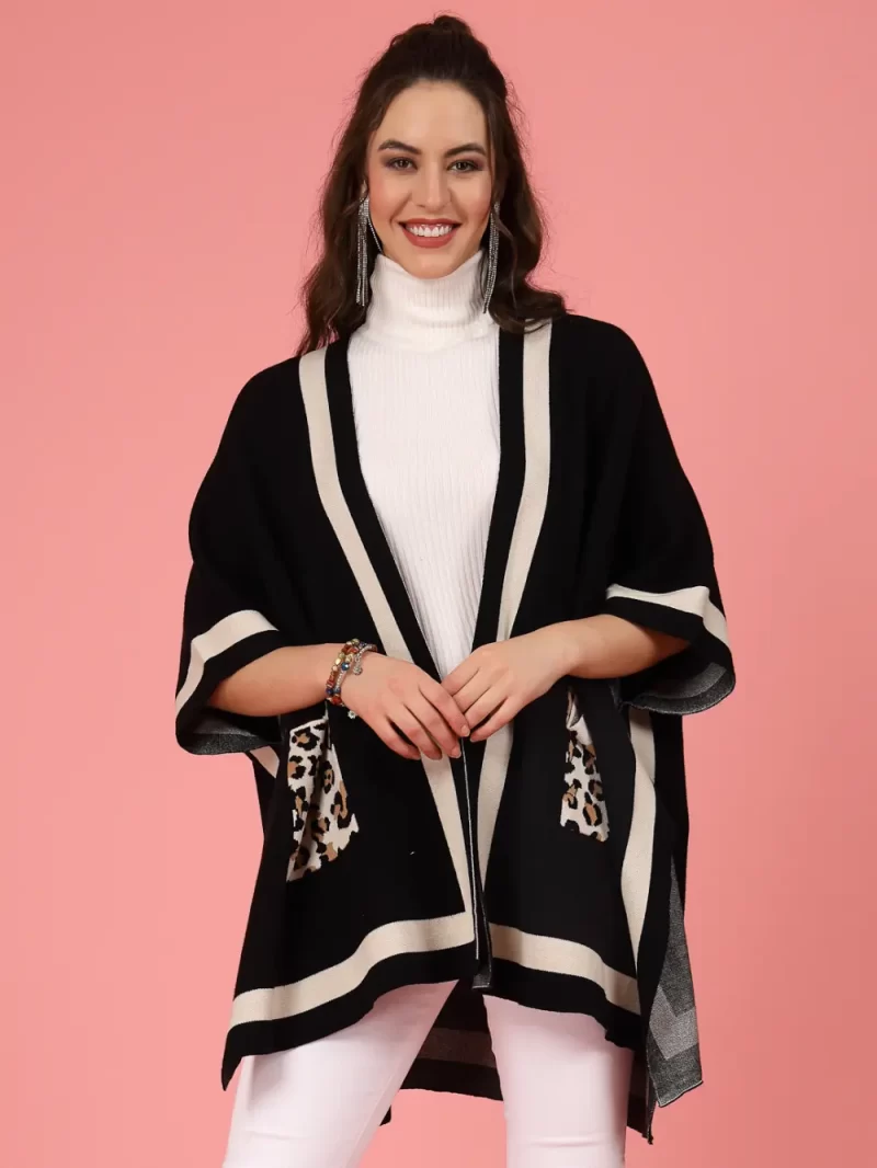 Lapel Collar Longline Poncho Sweaters