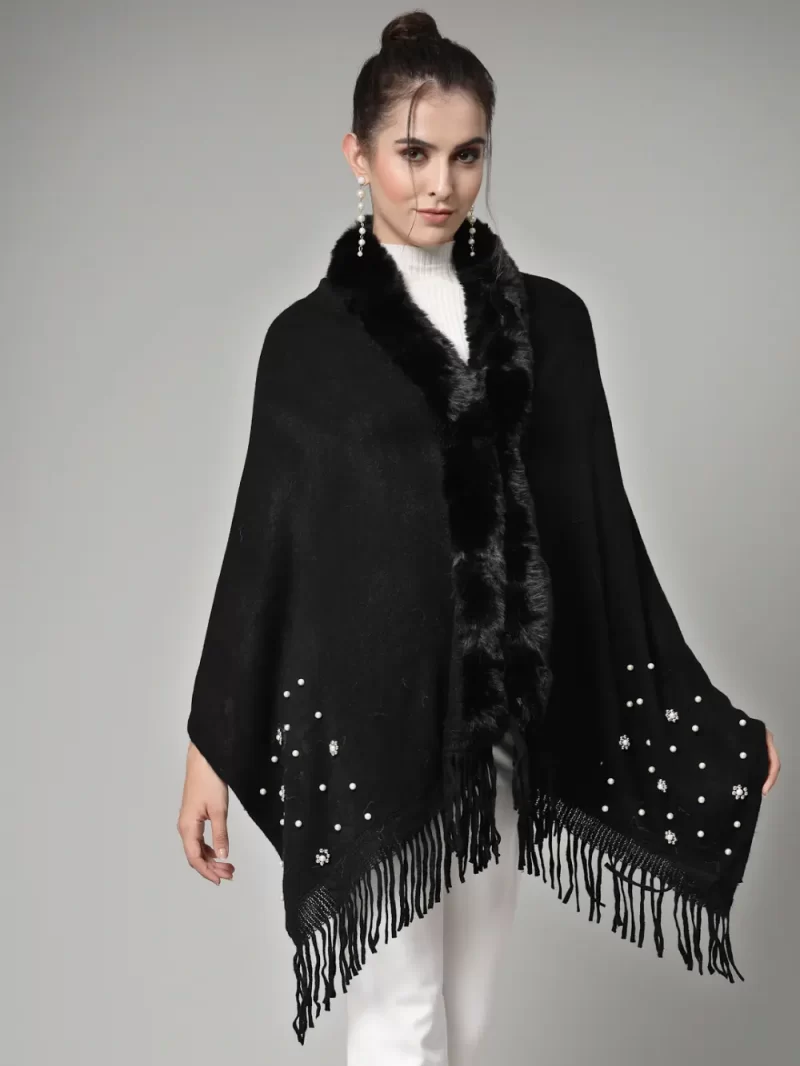 V-Neck Fuzzy Longline Poncho