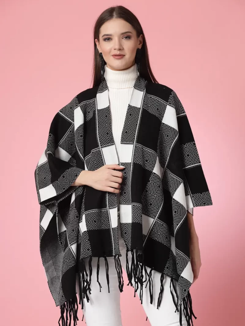 Checked Open Front Poncho