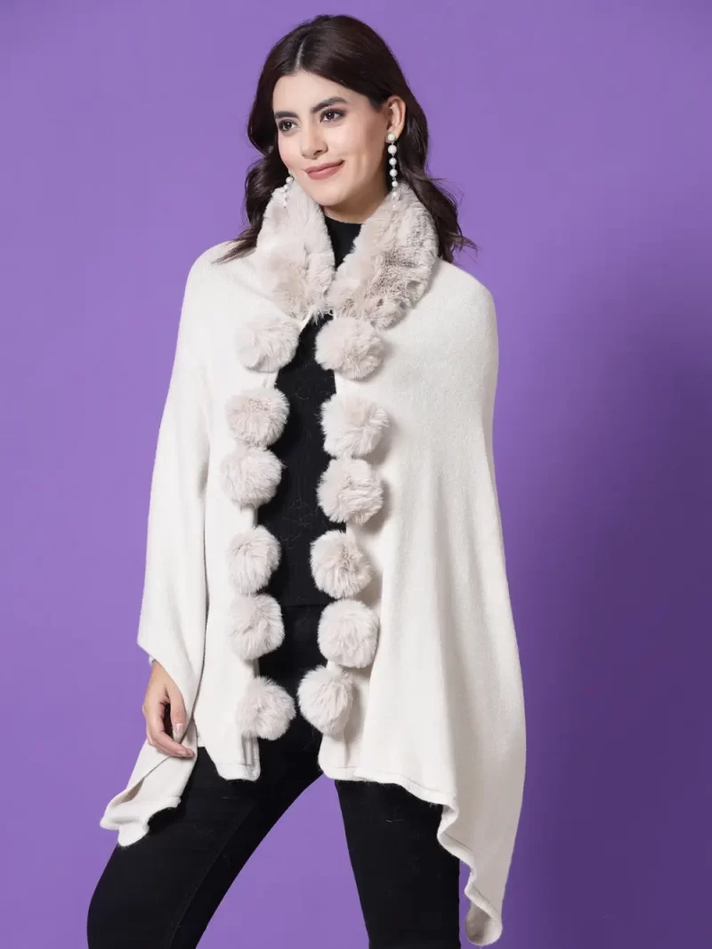 Longline Poncho With Faux Fur Detail