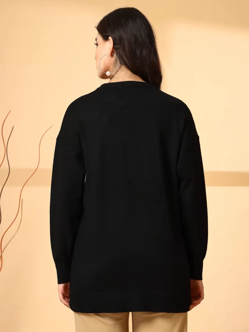 Women Embellished Round Neck Long Sleeves Pullover Sweater