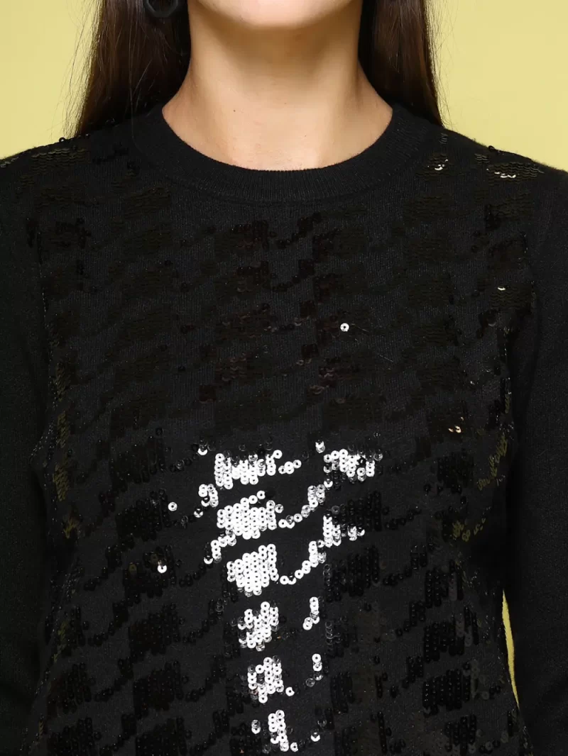 Women Self Design Embellished Sweater