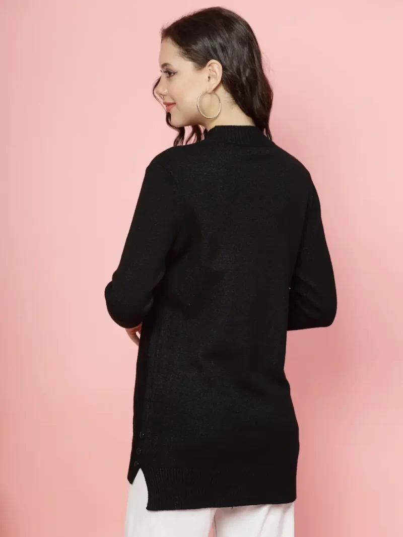 Women Self Design Pullover Ribbed Longline Sweater