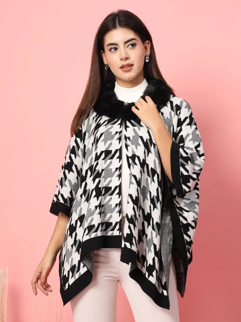 Women Chevron Printed Poncho Sweater
