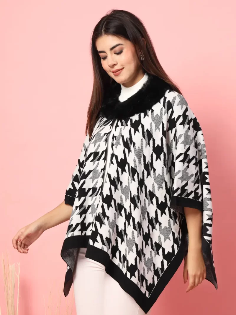 Women Chevron Printed Poncho Sweater