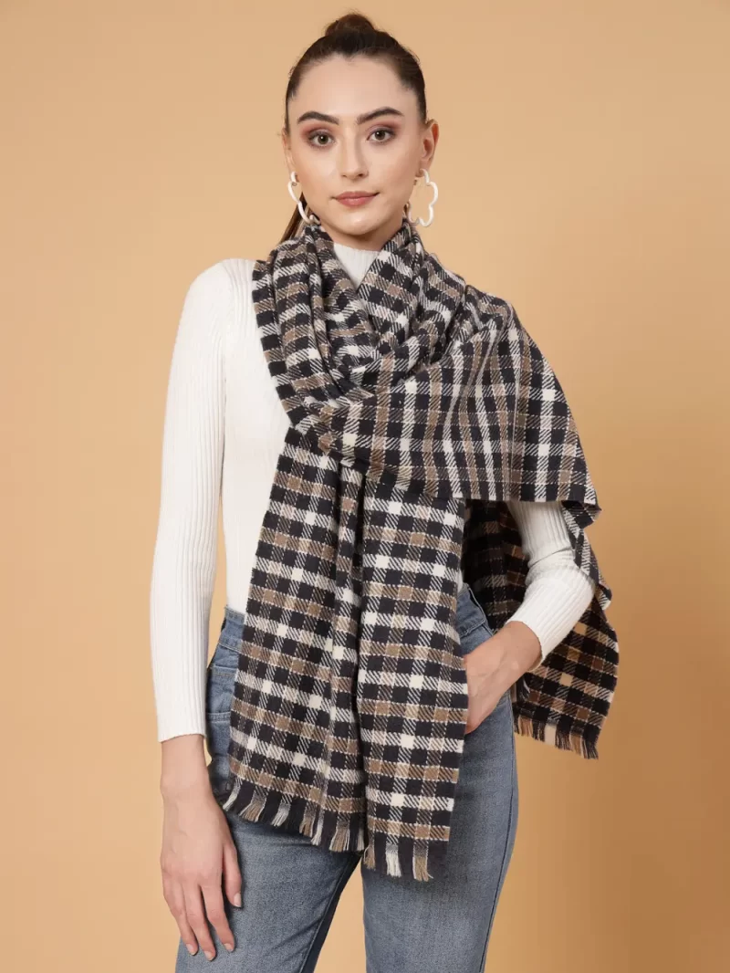 Checked Stole With Fringed Border