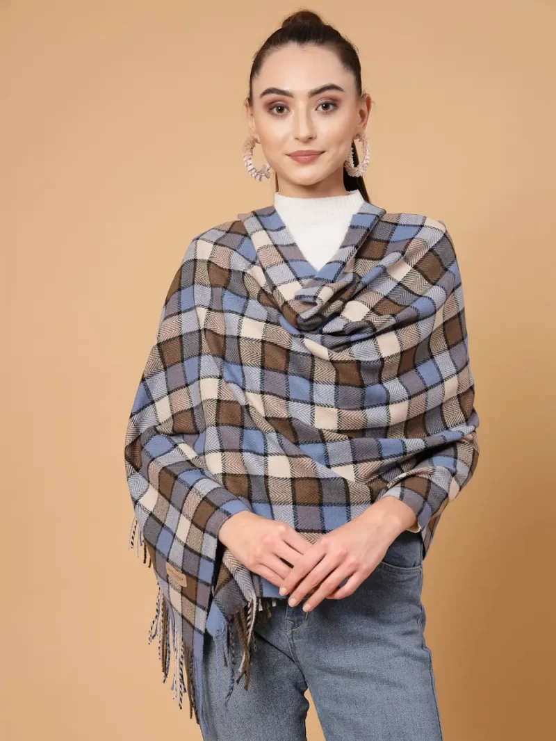 Checked Winter Wrap Stole Has Tasselled Border