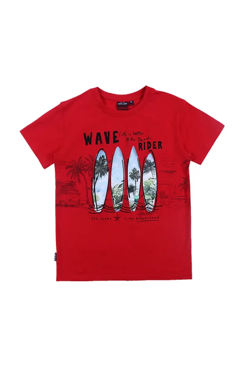 Gini & Jony Boys' Red T-Shirt | Knits/Cottonhand-Wash | Regular Fit