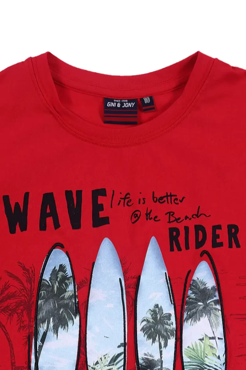 Gini & Jony Boys' Red T-Shirt | Knits/Cottonhand-Wash | Regular Fit