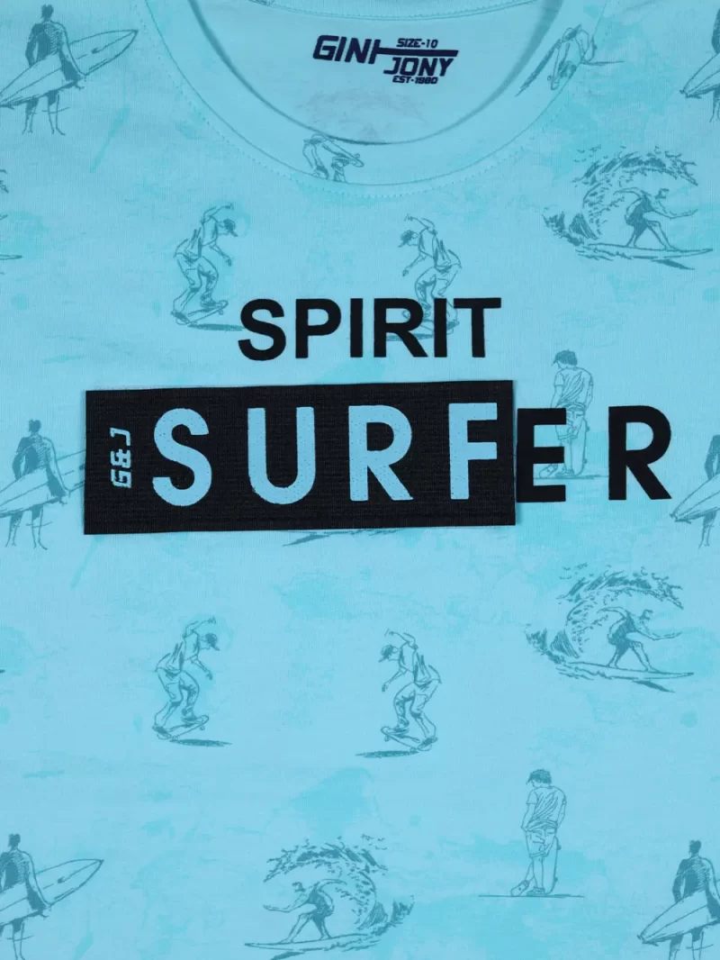 Gini And Jony Boys Blue Conversational Print Cotton T-Shirt Half Sleeves