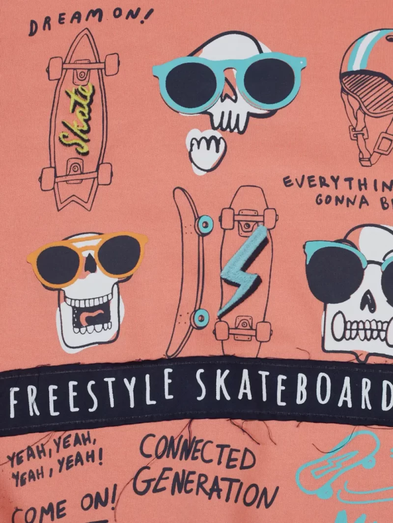 Gini And Jony Boys Peach Printed Cotton Sweat Shirt Full Sleeves