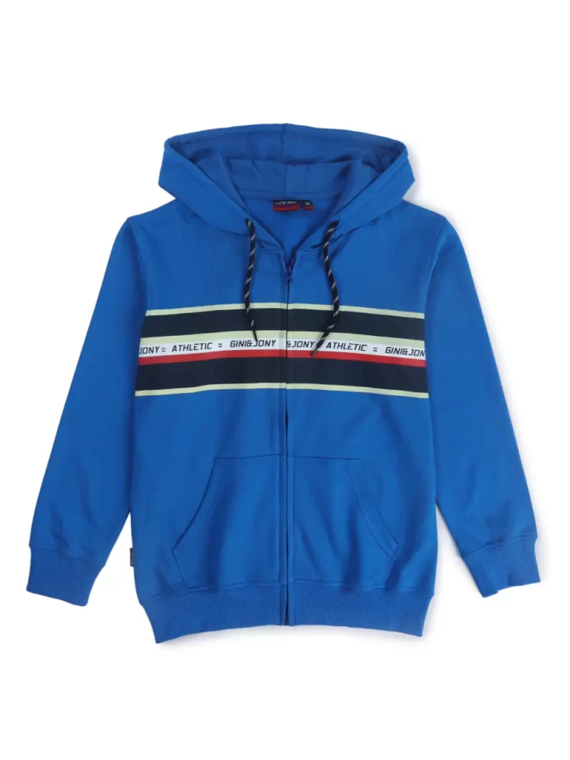 Gini And Jony Boys Blue Color Block Cotton Knits Jacket Full Sleeves