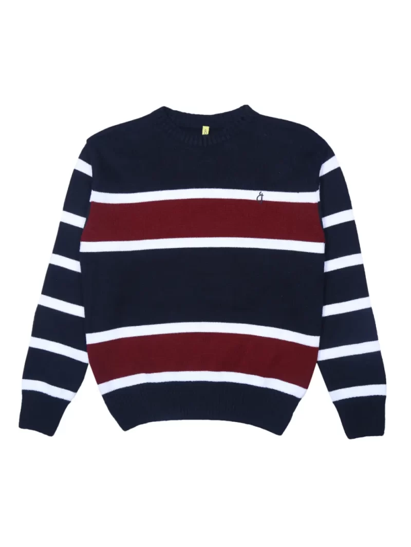 Gini & Jony Boys' Navy Blue Sweater | Striped | Hand-Wash | Sweater | Roundneck |