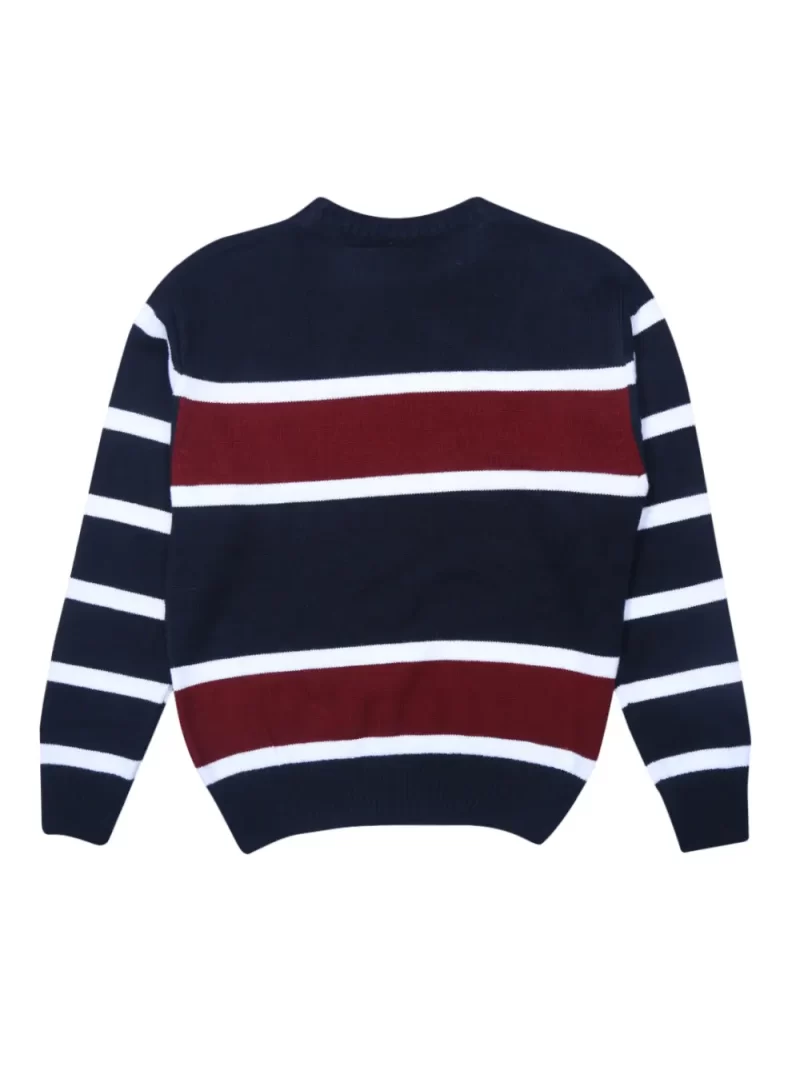 Gini & Jony Boys' Navy Blue Sweater | Striped | Hand-Wash | Sweater | Roundneck |