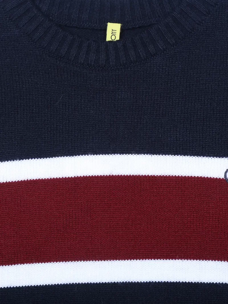 Gini & Jony Boys' Navy Blue Sweater | Striped | Hand-Wash | Sweater | Roundneck |