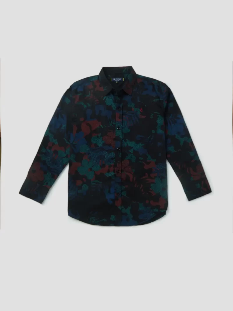 Gini And Jony Boys Black Floral Print Cotton Shirt Full Sleeves 9-12M