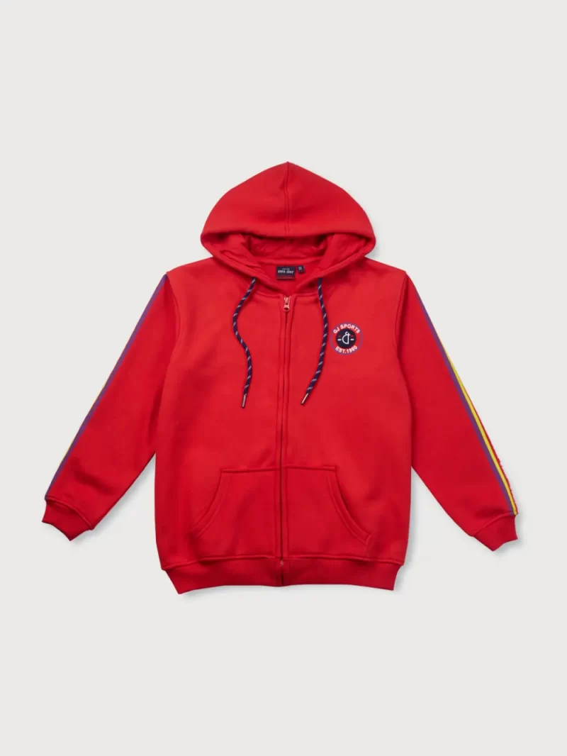 Gini And Jony Boys Red Color Block Cotton Knits Jacket Full Sleeves 18-24M