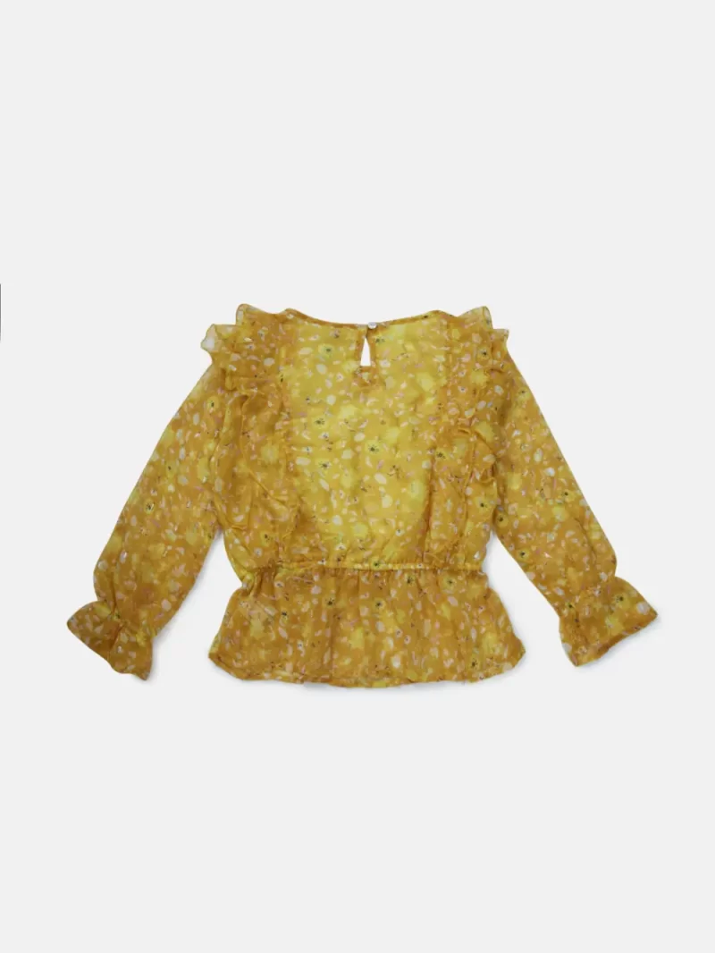 Gini And Jony Girls Yellow Floral Print Chiffon Woven Top Full Sleeves 12-18M
