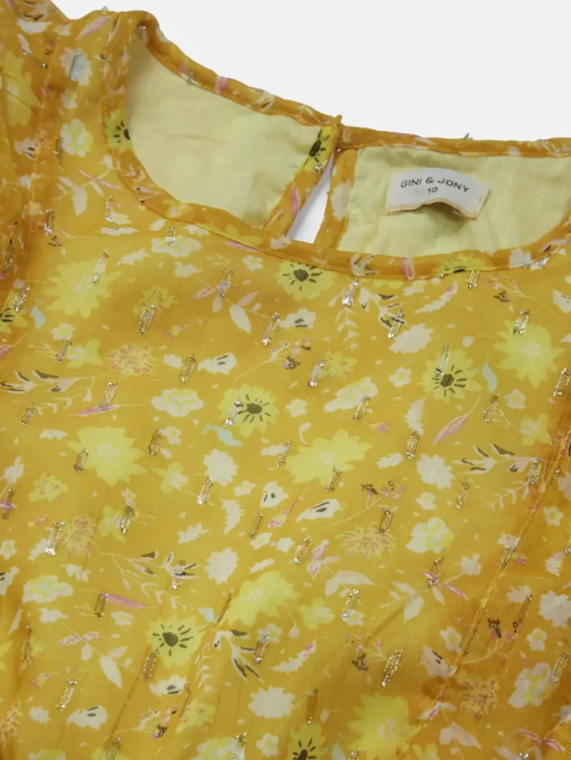 Gini And Jony Girls Yellow Floral Print Chiffon Woven Top Full Sleeves 12-18M