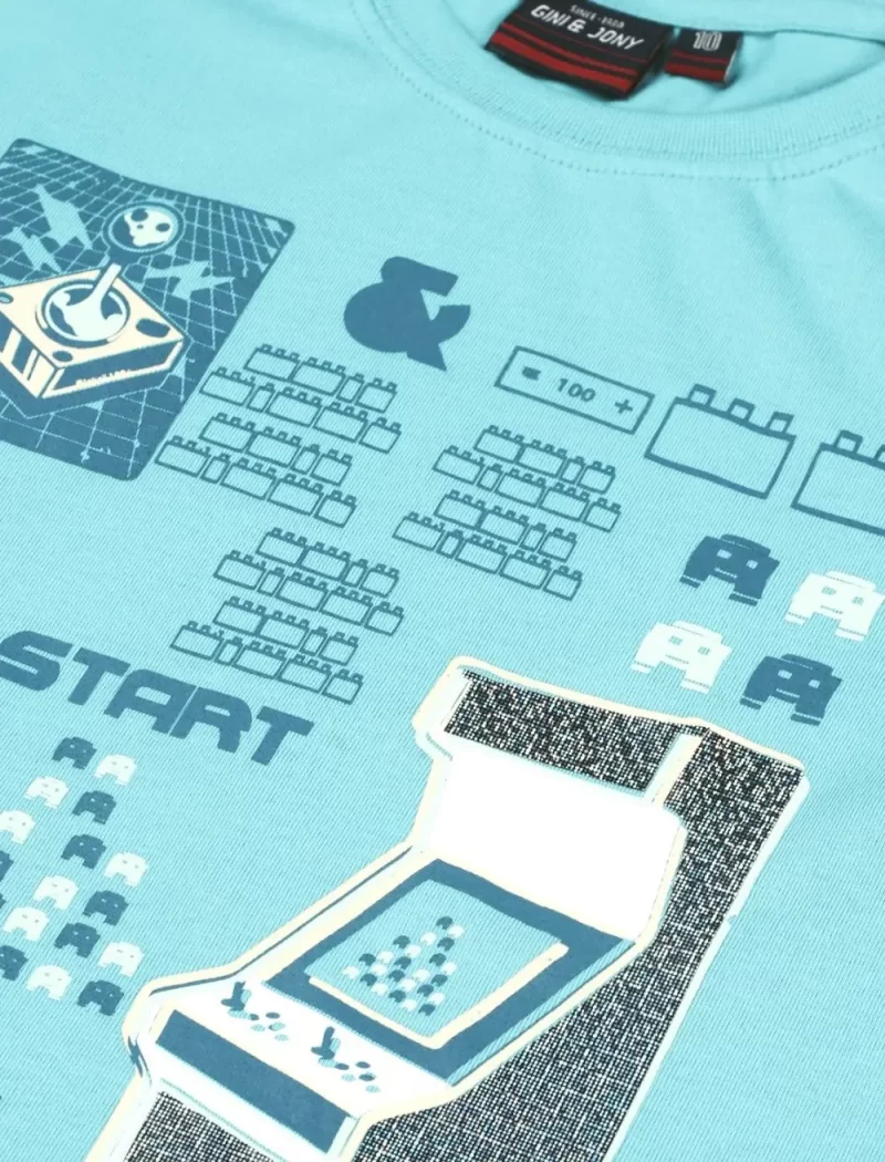 Gini And Jony Boys Blue Graphic Print Cotton T-Shirt Full Sleeves
