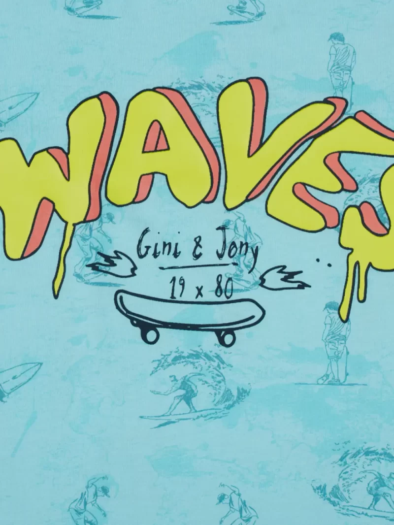 Gini And Jony Boys Blue Conversational Print Cotton T-Shirt Half Sleeves