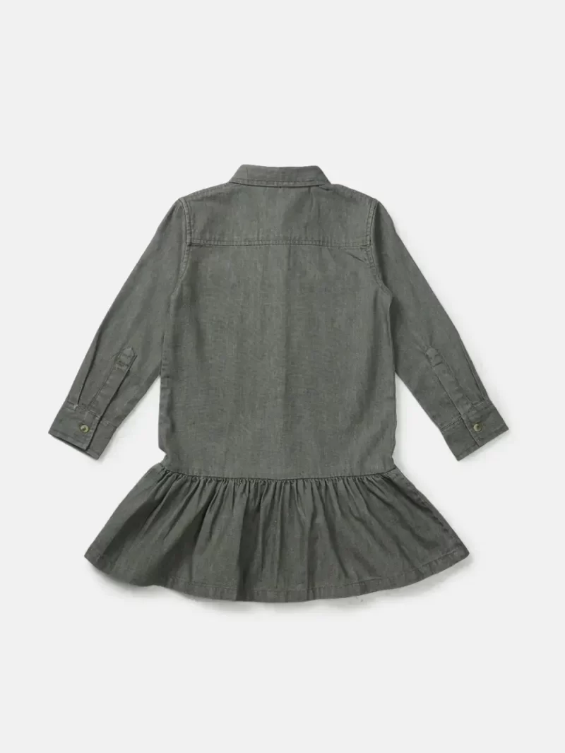 Girls Green Cotton Solid Dress