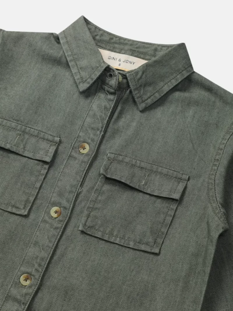 Girls Green Cotton Solid Dress