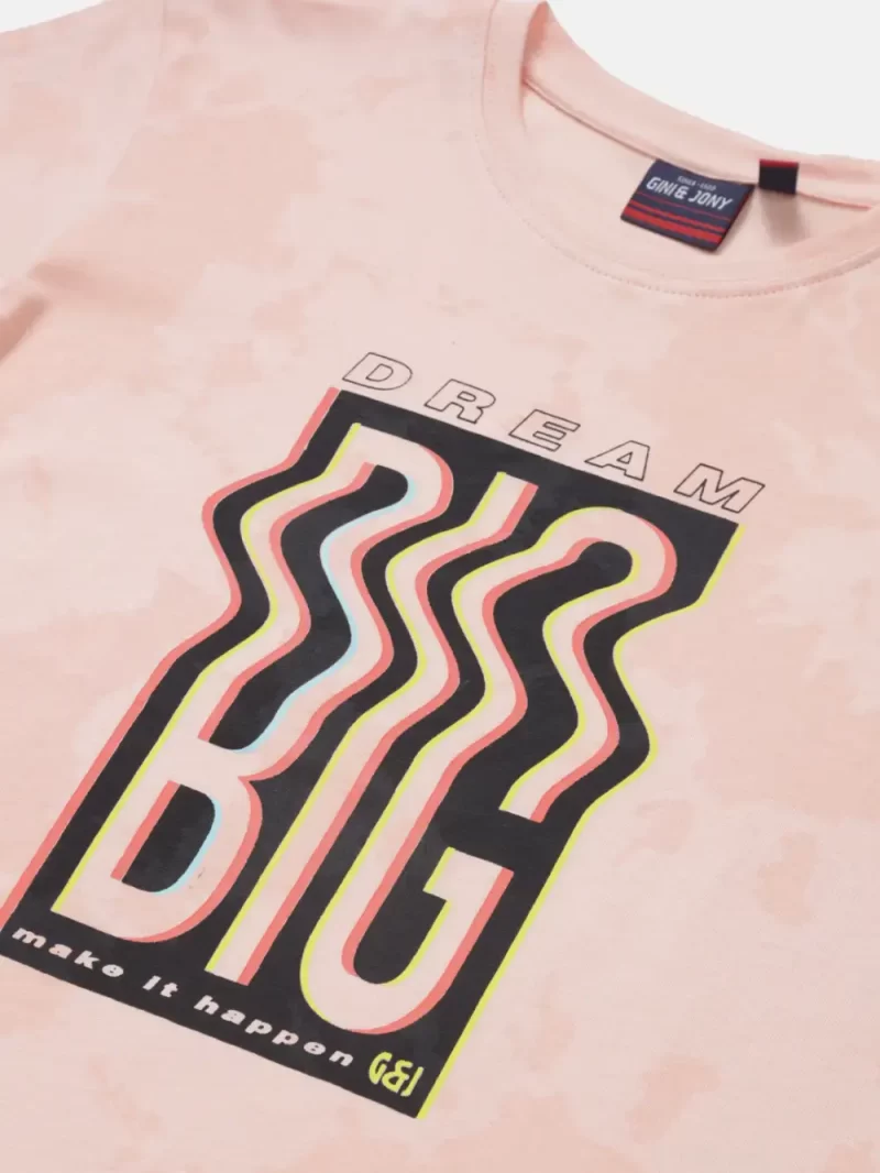 Gini & Jony Boys Pink Printed Knits Half Sleeves T-Shirt