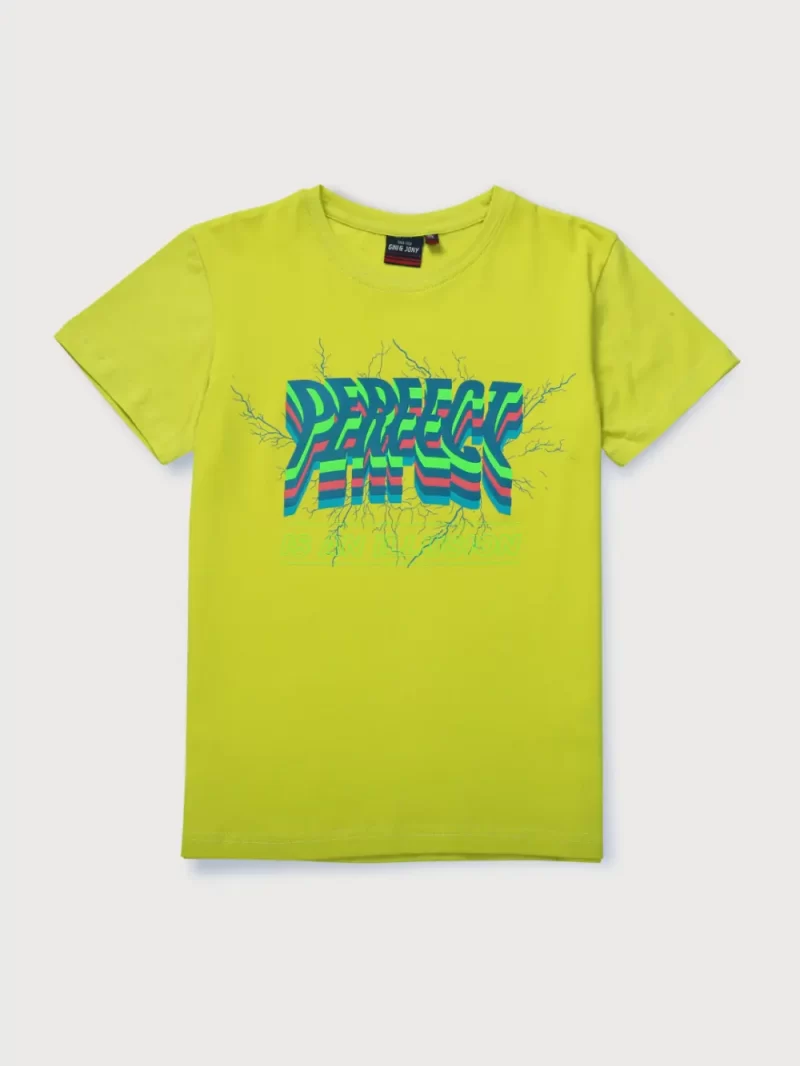 Gini And Jony Boys Lime Typographic Print Cotton T-Shirt Half Sleeves