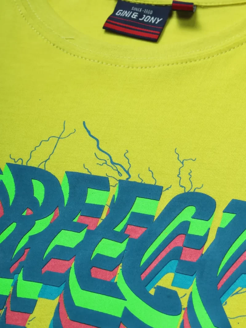 Gini And Jony Boys Lime Typographic Print Cotton T-Shirt Half Sleeves