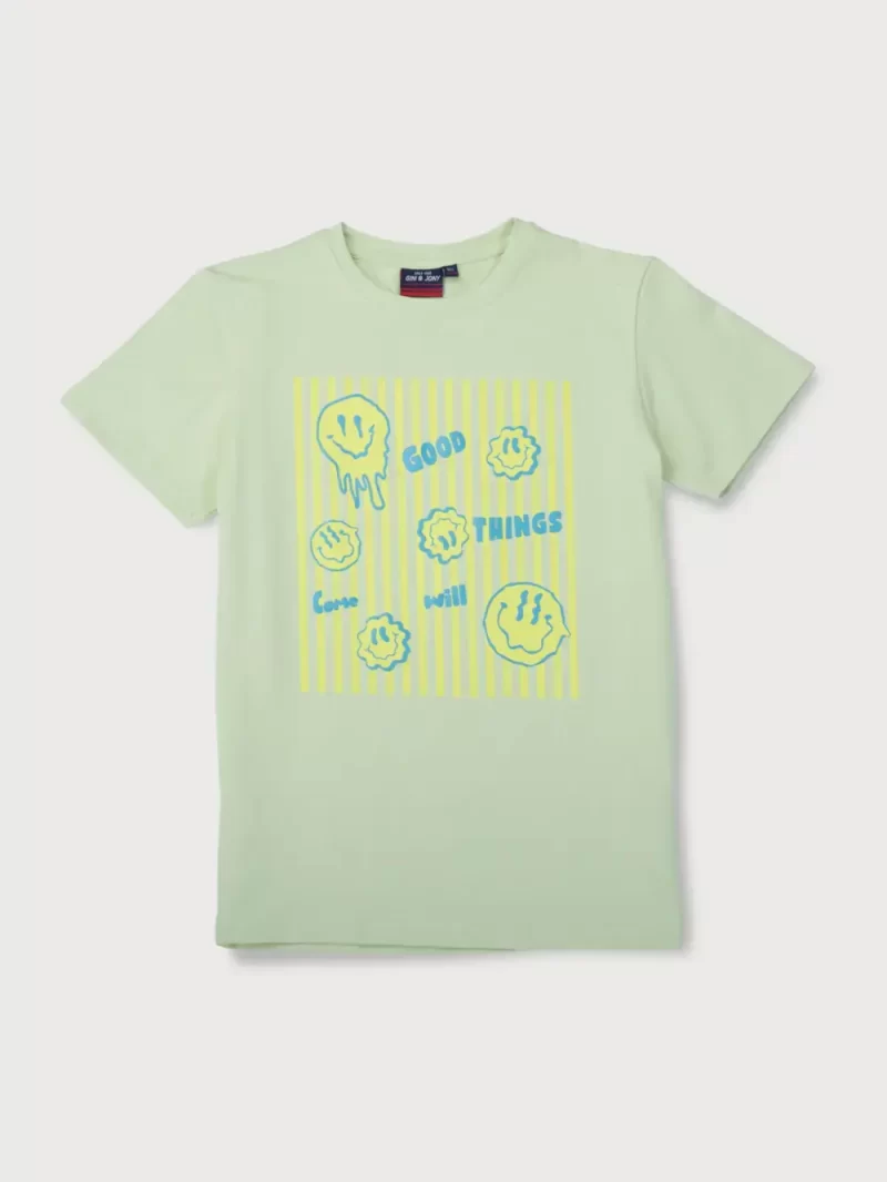 Gini & Jony Boys’ Blue T-Shirt Knitshand-Wash Regular Fit