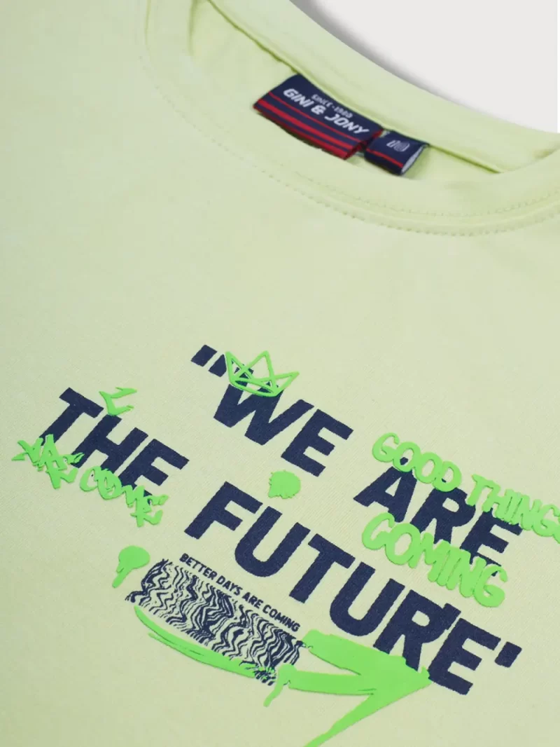 Gini And Jony Boys Green Typographic Print Cotton T-Shirt Half Sleeves
