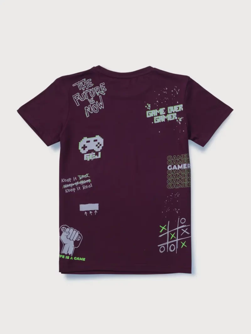 Gini And Jony Boys Burgundy Graphic Print Cotton T-Shirt Half Sleeves