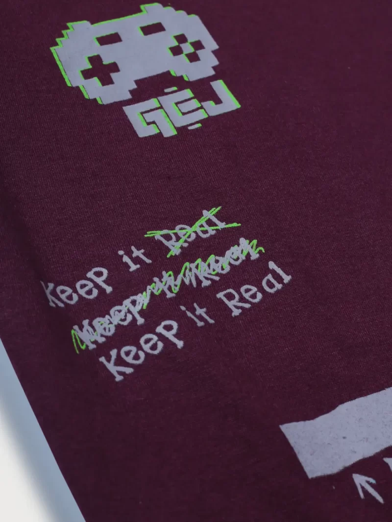 Gini And Jony Boys Burgundy Graphic Print Cotton T-Shirt Half Sleeves