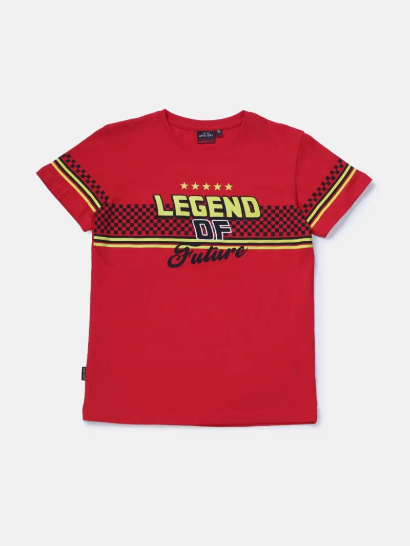 Gini & Jony Boys' Red T-Shirt | Knitshand-Wash | Regular Fit